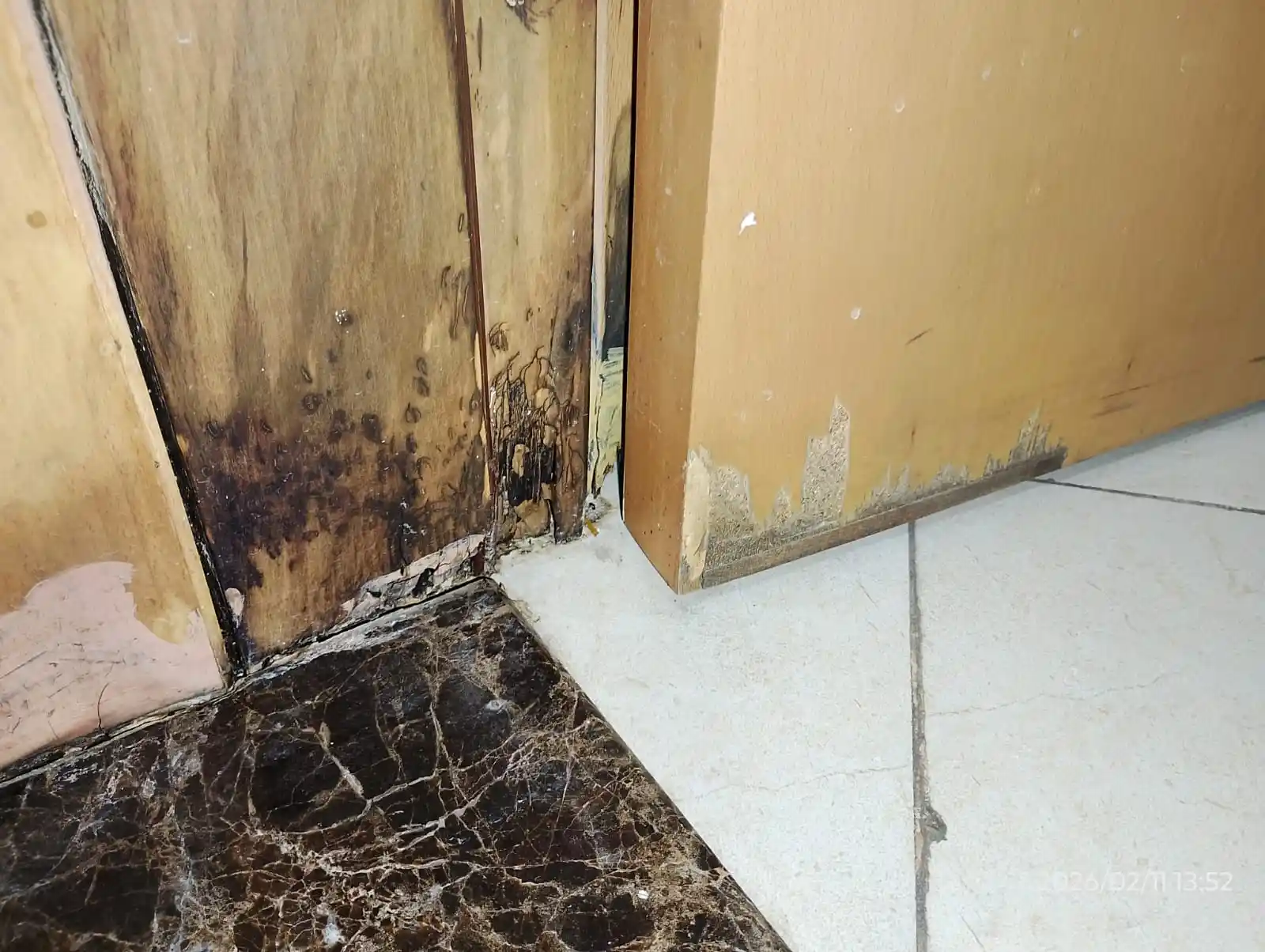 Technician repairing the lower section of a wooden door in Dubai — supporting project view 1