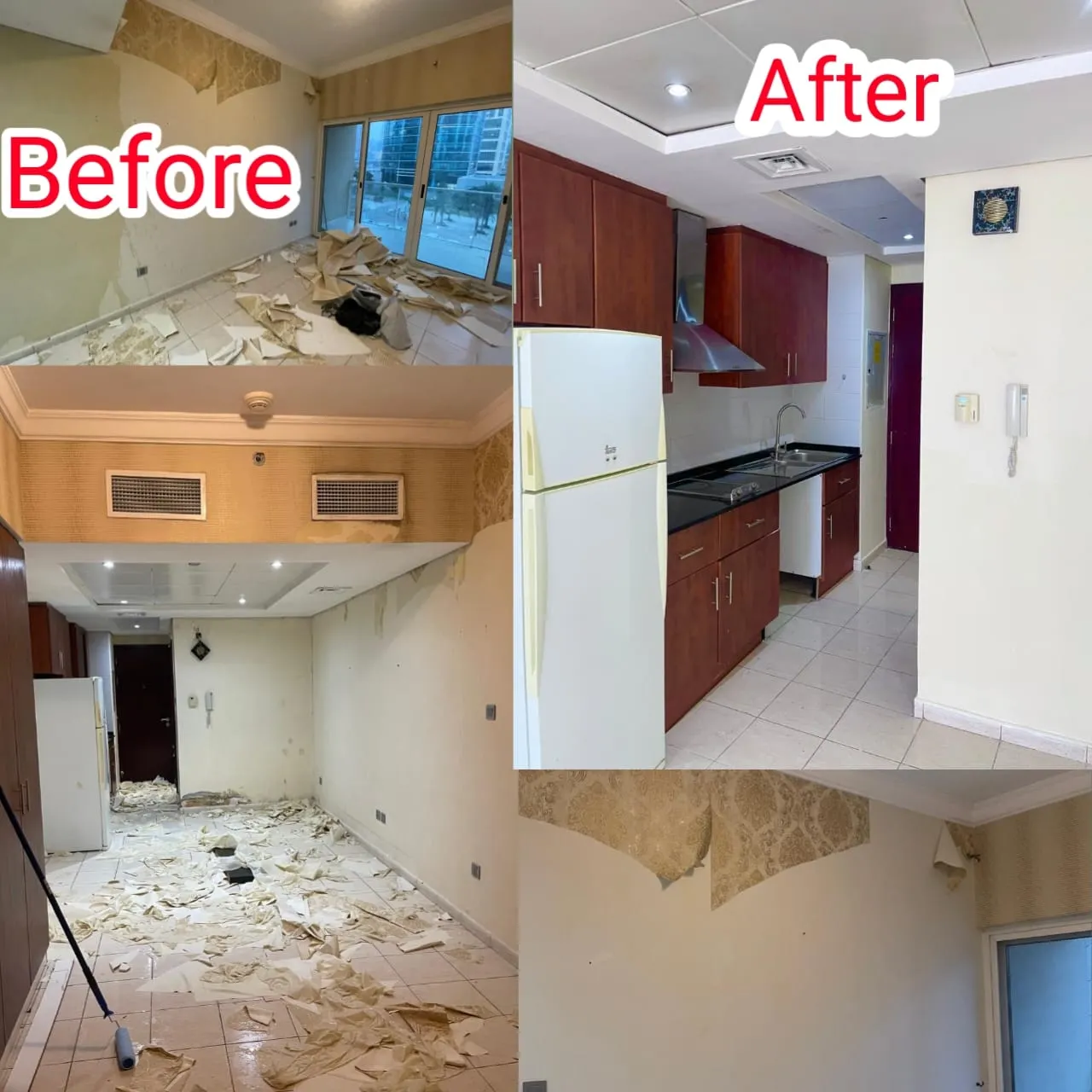 Before-and-after kitchen renovation in a Dubai home — supporting project view 2